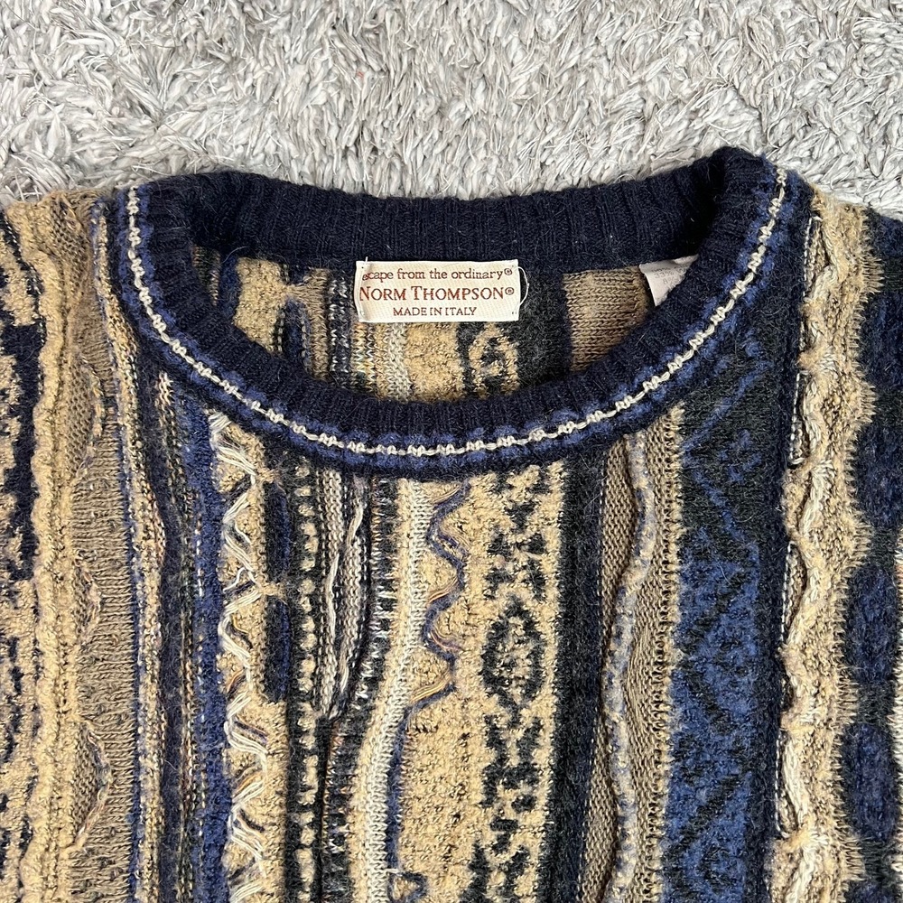 Vintage Norm Thompson Sweater Men's M Tundra 3d Knit Coogi Style Italy Wool - Picture 3 of 10